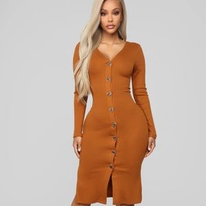 Cognac button down sweater dress